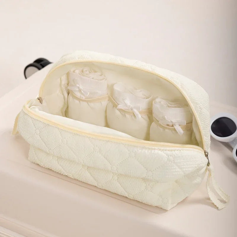 Makeup Bag Set Quilted Makeup Bag Women's Large Floral Makeup Bags Cute Cotton Cosmetic Pouch Travel Toiletries Storage Bag
