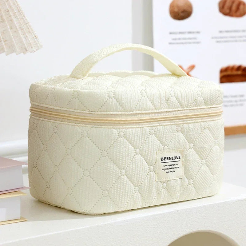 Makeup Bag Set Quilted Makeup Bag Women's Large Floral Makeup Bags Cute Cotton Cosmetic Pouch Travel Toiletries Storage Bag