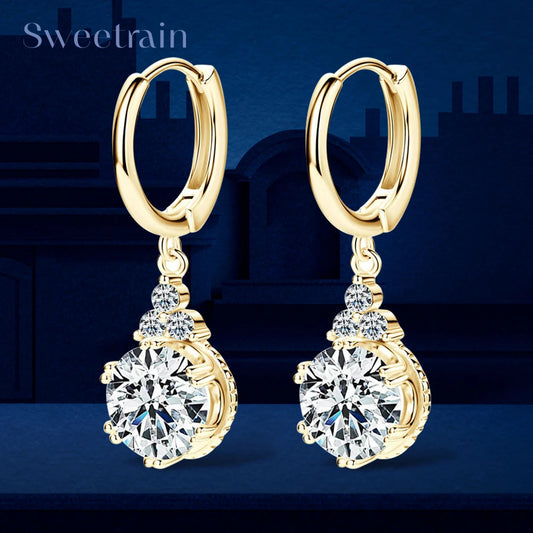 Sweetrain 1CT 2CT Moissanite Drop Earrings For Women Sparkling Lab Diamond 18K Gold Plated 925 Sterling Silver Dangle Earring