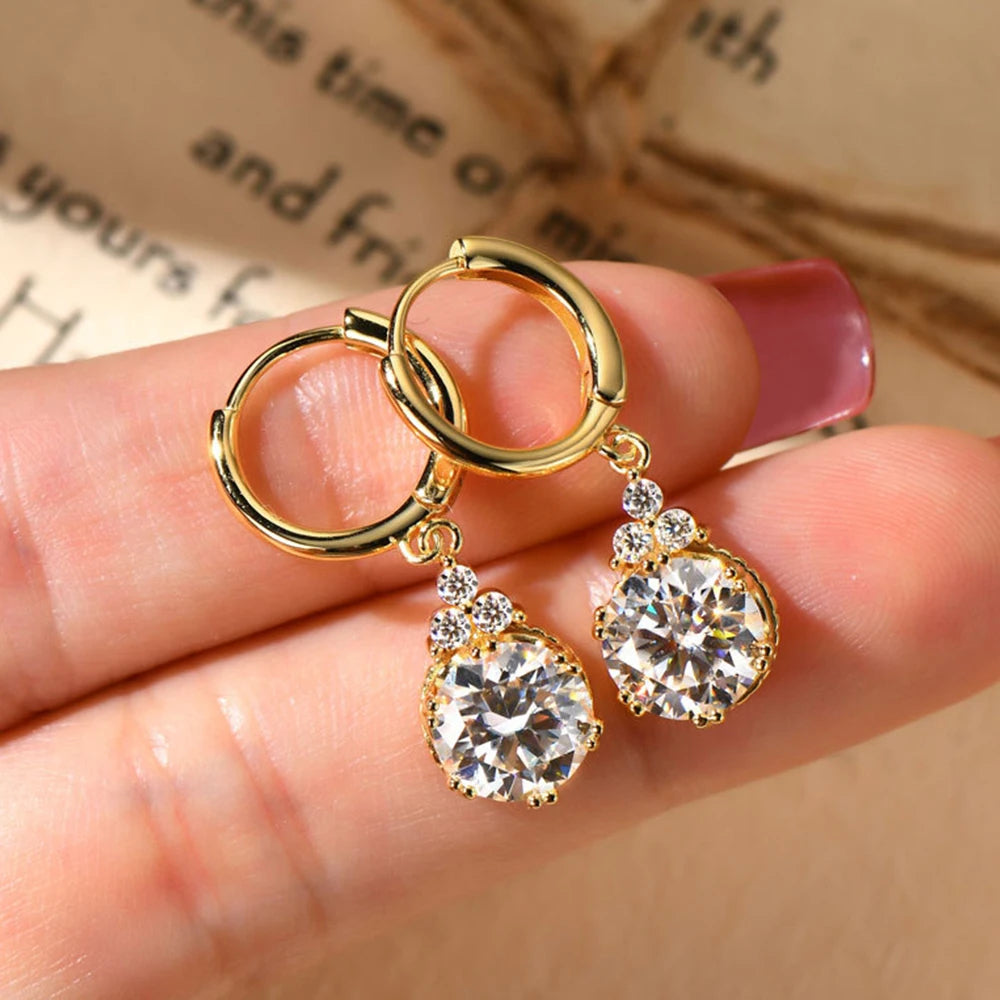 Sweetrain 1CT 2CT Moissanite Drop Earrings For Women Sparkling Lab Diamond 18K Gold Plated 925 Sterling Silver Dangle Earring