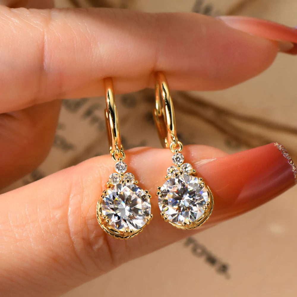 Sweetrain 1CT 2CT Moissanite Drop Earrings For Women Sparkling Lab Diamond 18K Gold Plated 925 Sterling Silver Dangle Earring
