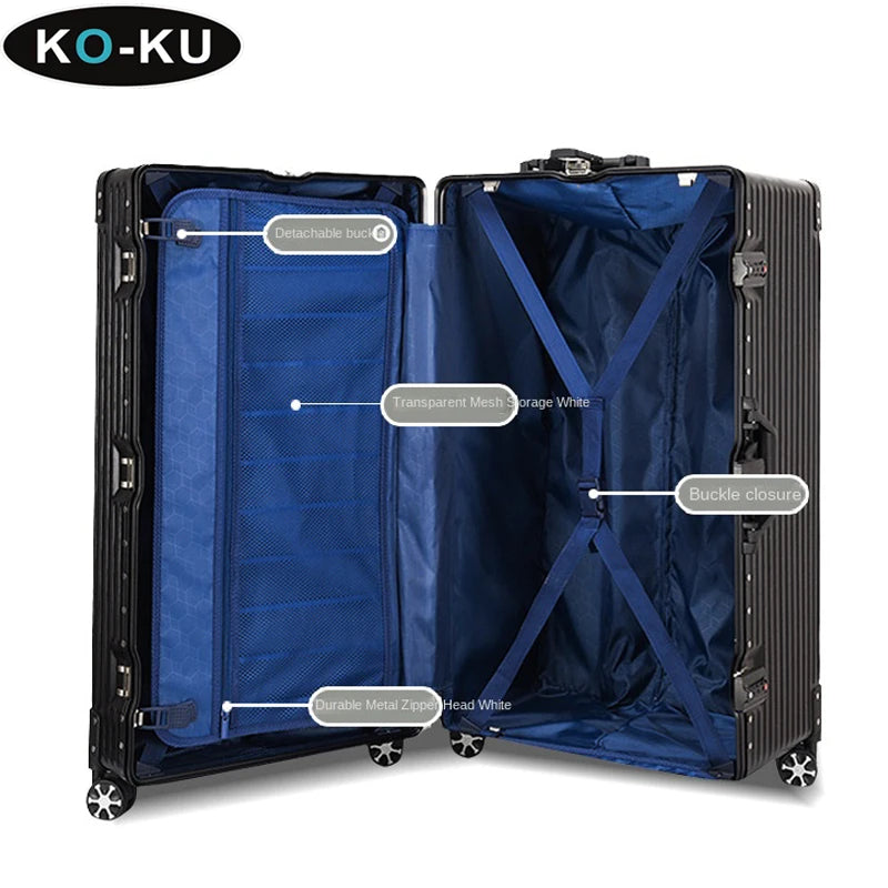KO-KU Oversized 40/50/60'' Aluminium Frame Suitcase ABS + PC Thickened Trolley Case Large Capacity Luggage 20 Carry on Suitcase