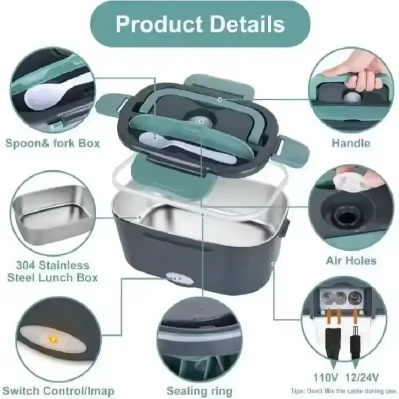 1.5L Electric Lunch Box Food Warmer Portable Food Heater for Car Or Home - Leak Proof, Lunch Heating Microwave for Truckers