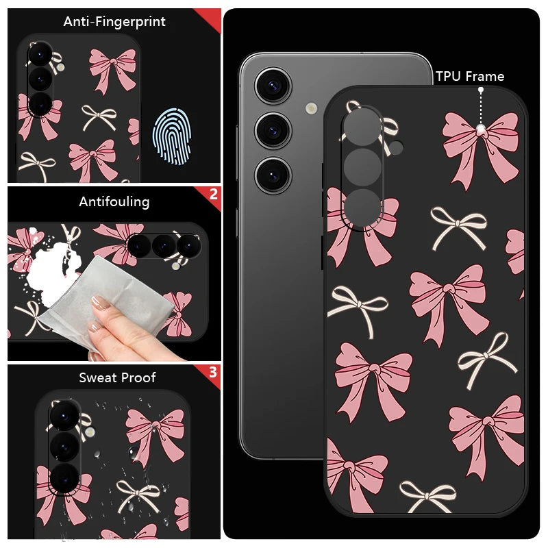 Pink Bow Phone Case For Samsung Galaxy S26 S25 S24 S22 S23 Ultra S23 Plus S25 FE A56 A17 A16 A36 A55 A54 A53 A15 A35 Soft Cover