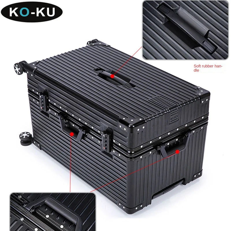 KO-KU Oversized 40/50/60'' Aluminium Frame Suitcase ABS + PC Thickened Trolley Case Large Capacity Luggage 20 Carry on Suitcase