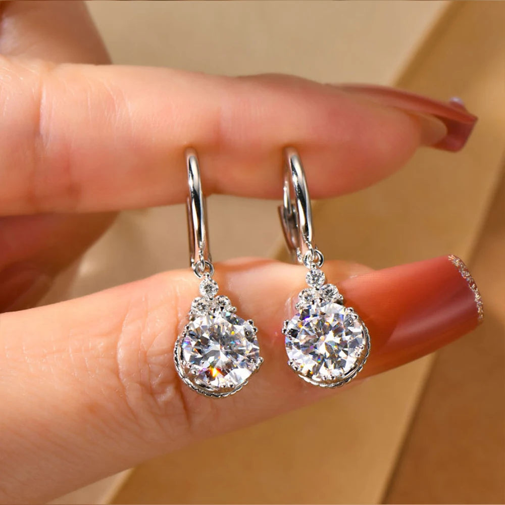 Sweetrain 1CT 2CT Moissanite Drop Earrings For Women Sparkling Lab Diamond 18K Gold Plated 925 Sterling Silver Dangle Earring