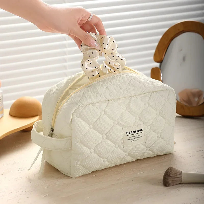 Makeup Bag Set Quilted Makeup Bag Women's Large Floral Makeup Bags Cute Cotton Cosmetic Pouch Travel Toiletries Storage Bag